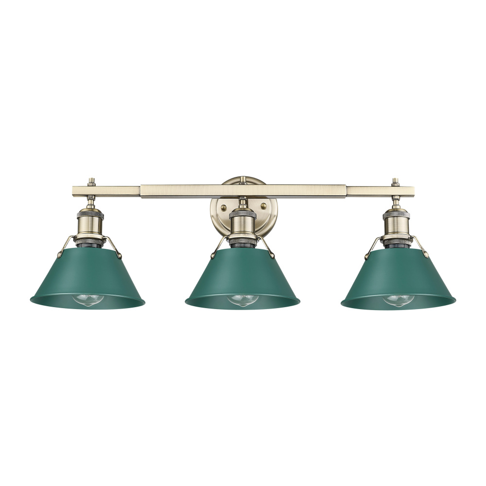 Yep by Golden Lighting Orwell 3-light Vanity in Aged Brass and Pine Green shade